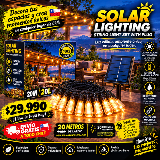 Guirnalda Solar 20M-20 Ampolletas con Panel Solar