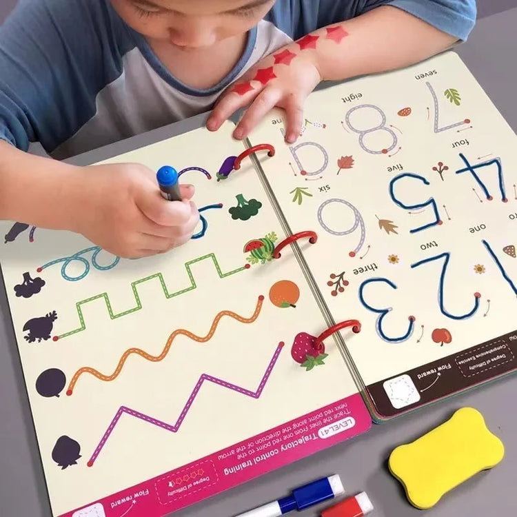 Cuaderno de actividades Montessori para niños pequeños (2+ años): trazo de líneas, números y patrones. Se enviará uno de los dos modelos disponibles, según disponibilidad de stock.