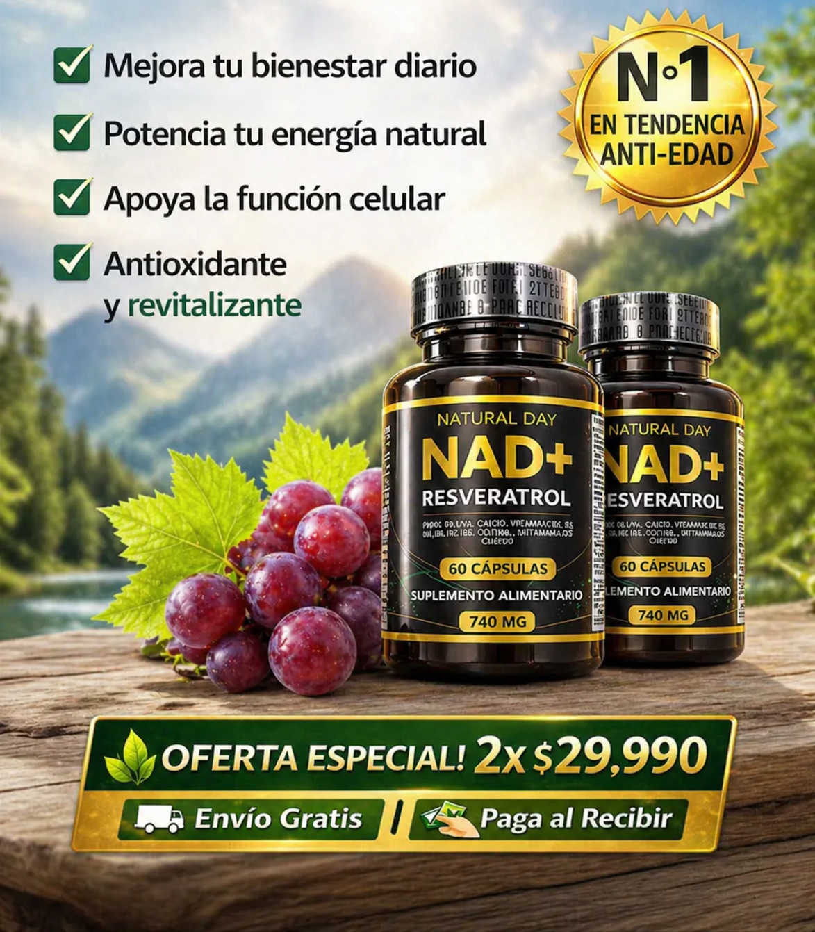 NAD + Resveratrol 2x1 - Suplemento Potenciador & Rejuvenecedor